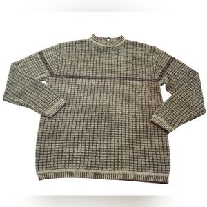 Men's Beige Grid Pattern Crewneck Sweater